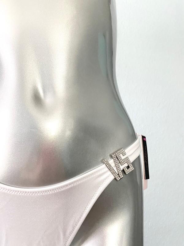 Victorias Secret Nwt White Shine Logo Hardware Brazilian Sexy Swim Bikini Bottom