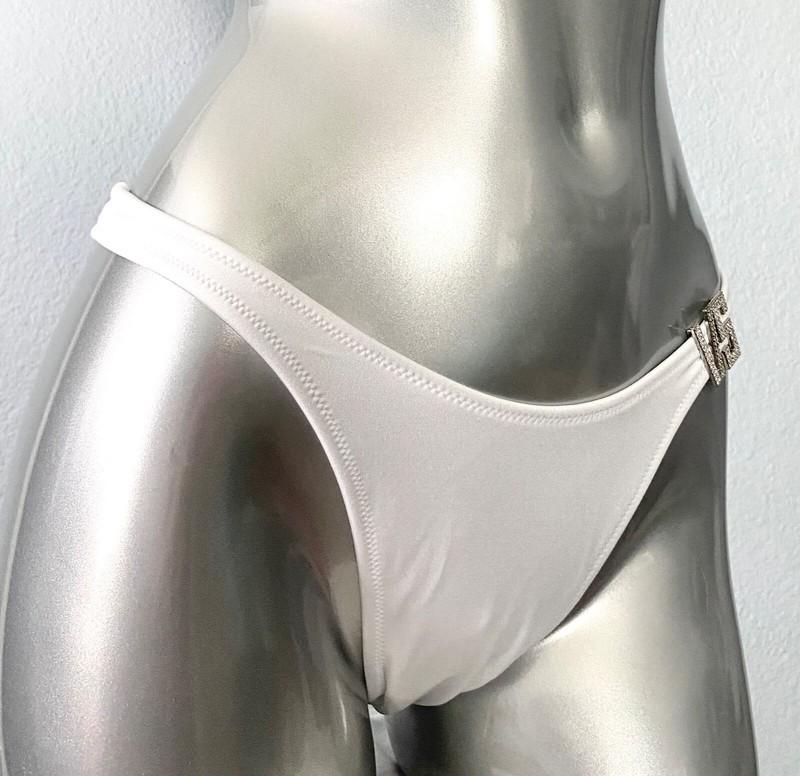 Victorias Secret Nwt White Shine Logo Hardware Brazilian Sexy Swim Bikini Bottom