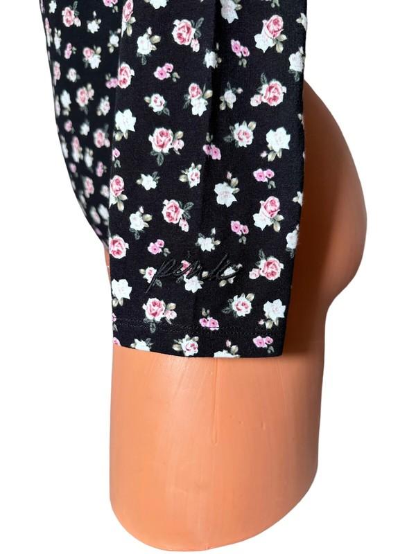 Victorias Secret PINK Long Sleeve Pull On Body Suit Black Floral Roses XL
