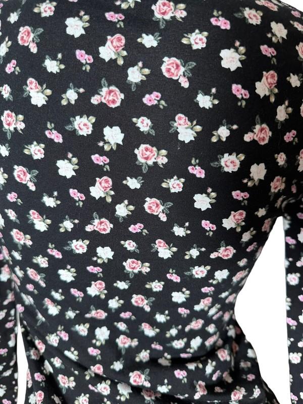 Victorias Secret PINK Long Sleeve Pull On Body Suit Black Floral Roses XL