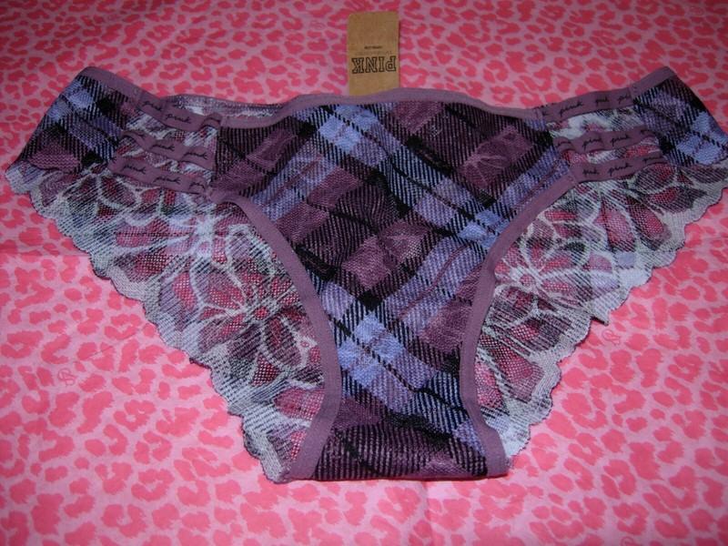 Victorias Secret PINK Sexy Black Lace Mesh Strappy Cheekster Cheek Plaid XL XXL