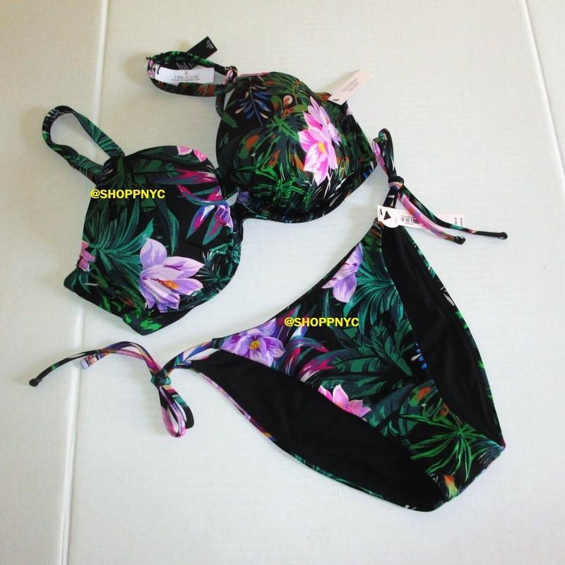 Victorias Secret Swim 34C S M Push Up Top Bikini Set Side Tie Cheeky Floral