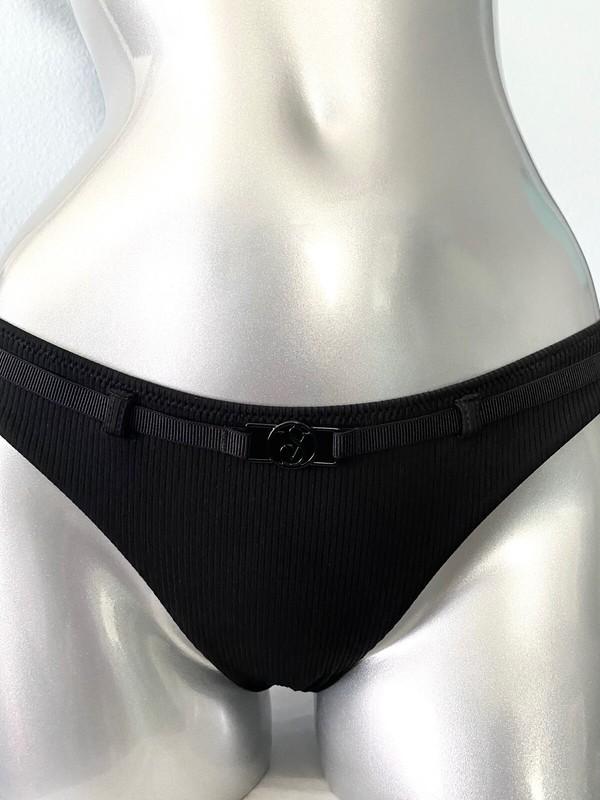 Victorias Secret Swim Bikini Bottom Black Ribbed Itsy Sexy Belted Wanderer