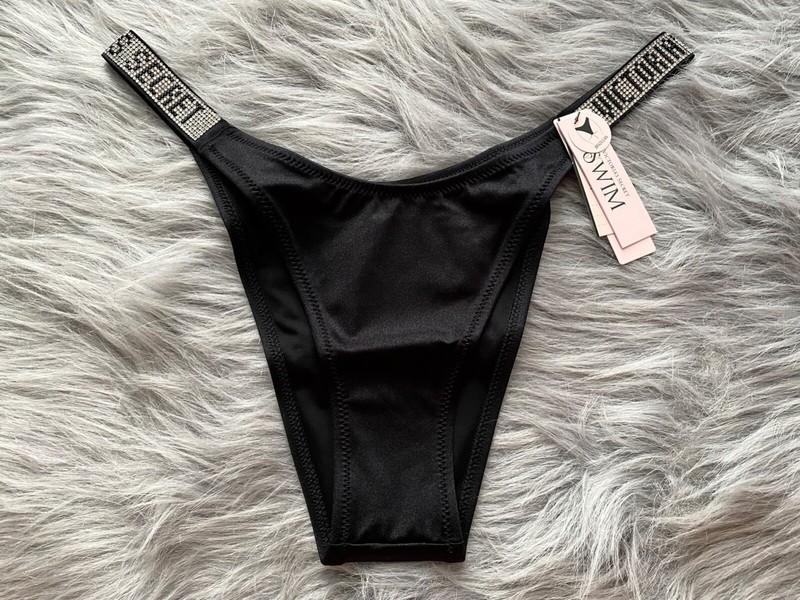 Victorias Secret Swim Bikini Set Sexy Tee Top & Bottom Black Shine Strap 34D / S
