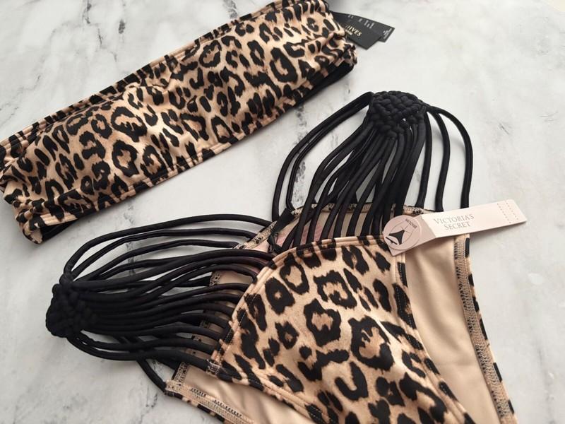 Victorias Secret Swim Nwt Leopard Macrame Bandeau Top Brazilian BikinI Set S