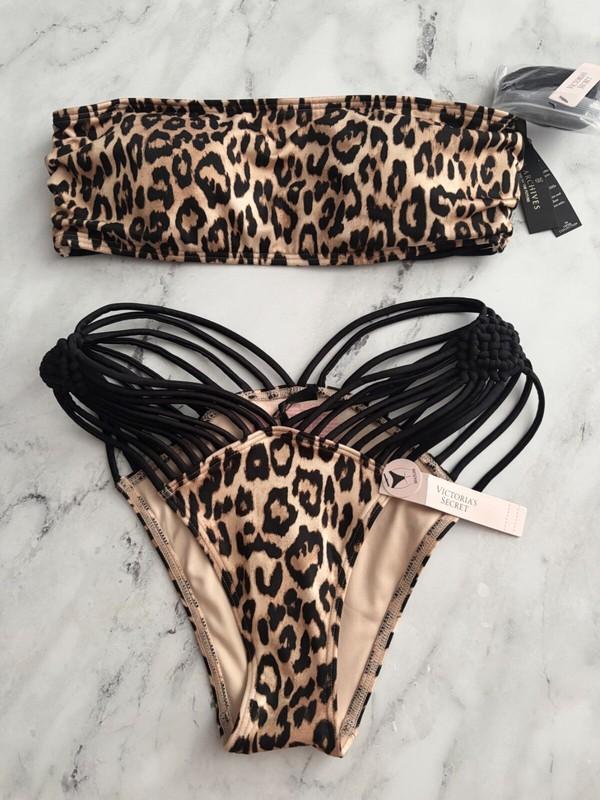 Victorias Secret Swim Nwt Leopard Macrame Bandeau Top Brazilian BikinI Set S