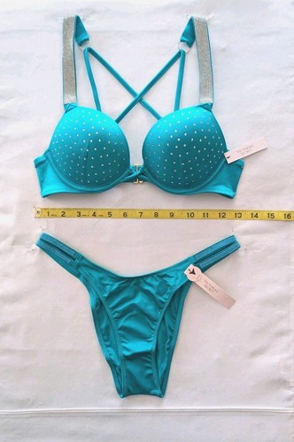 Victorias Secret Swim Shine Strap Set 32B BOMBSHELL Add 2c/XS 2-STRAP BRAZILIAN