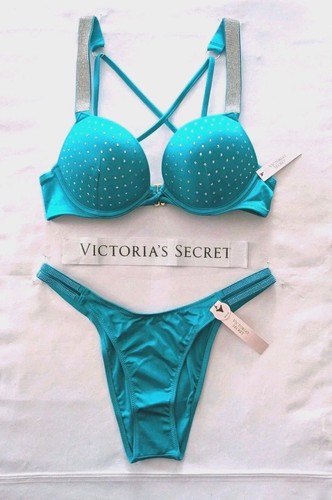 Victorias Secret Swim Shine Strap Set 32B BOMBSHELL add 2c/XS 2-STRAP BRAZILIAN