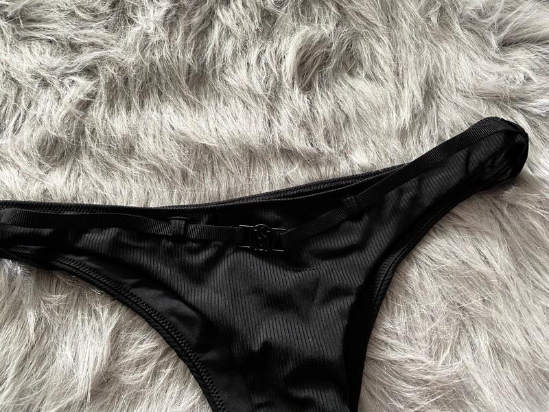 Victorias Secret VS Black Ribbed Belted Brazilian Swim Bikini Bottom NWOT M