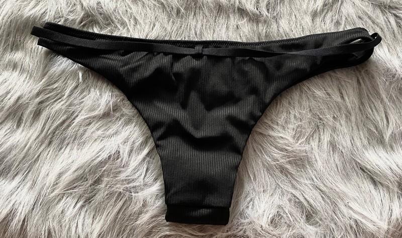 Victorias Secret VS Black Ribbed Belted Brazilian Swim Bikini Bottom NWOT M
