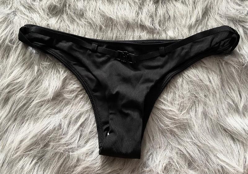 Victorias Secret VS Black Ribbed Belted Brazilian Swim Bikini Bottom NWOT M