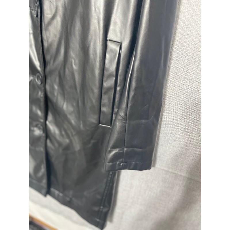 Vigoss Black Faux Leather Coat Women's Long Button Up Jacket Size L Blazer