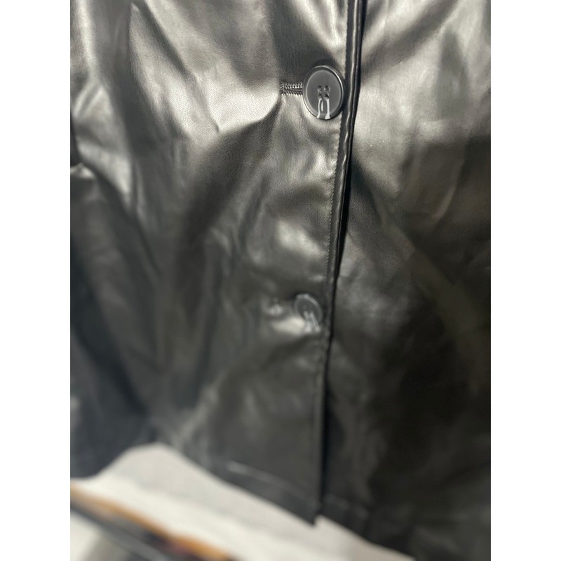 Vigoss Black Faux Leather Coat Women's Long Button Up Jacket Size L Blazer