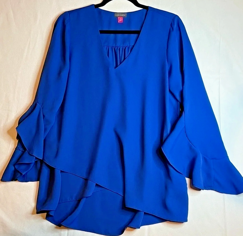 Vince Camuto Cobalt Blue Tunic Blouse Flouncy Sleeves Women’s Medium NEW