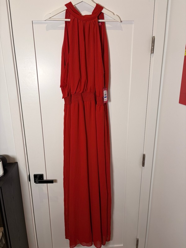 Vince Camuto Halter Tie-Back Wide-Leg Jumpsuit Women's XL Ultra Red Back Zip