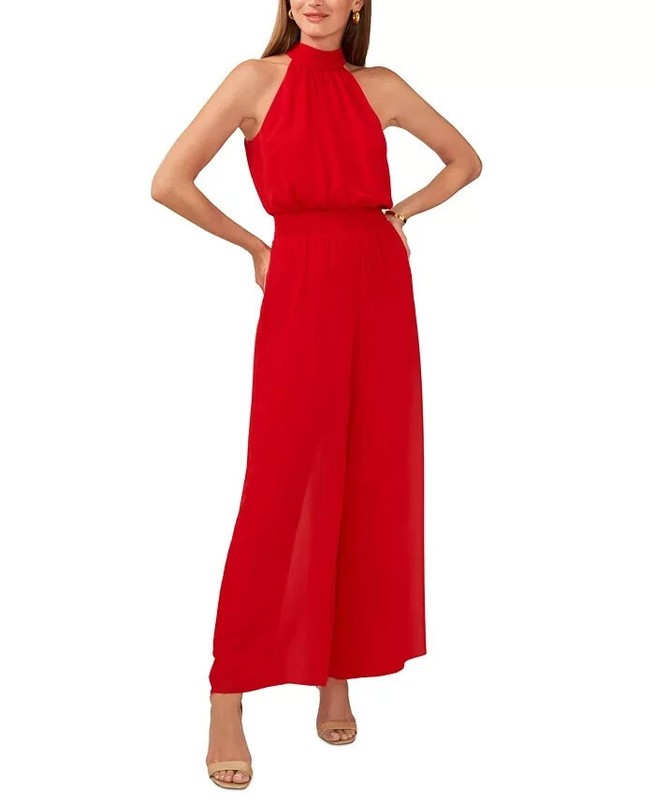 Vince Camuto Halter Tie-Back Wide-Leg Jumpsuit Women's XL Ultra Red Back Zip