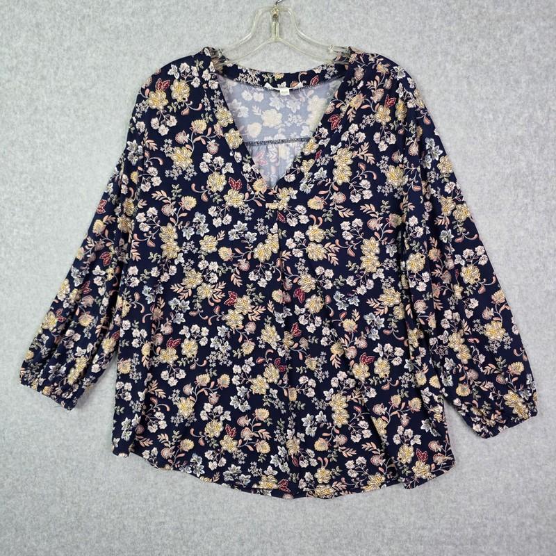 Vince Camuto Sz XL Floral Peasant Top Blouse Stretch Knit