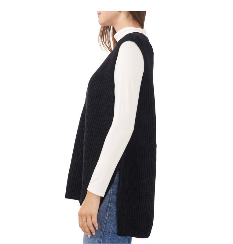 VINCE CAMUTO WOMEN'S OVERSIZED VEST Black LONG SLEEVELESS SIZE Large New