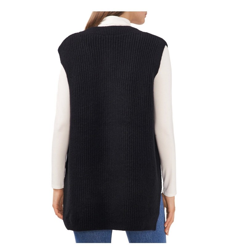 VINCE CAMUTO WOMEN'S OVERSIZED VEST Black LONG SLEEVELESS SIZE Large New