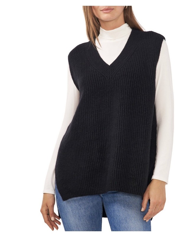 VINCE CAMUTO WOMEN'S OVERSIZED VEST Black LONG SLEEVELESS SIZE Large New