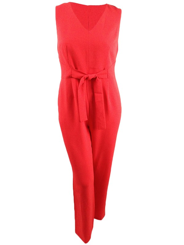 Vince Camuto Women’s Plus Crepe Tie Front Wide Leg Jumpsuit (14W Red)