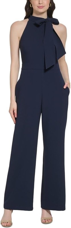 Vince Camuto Womens Petites Wide Legs Tie-Neck Jumpsuit 2P