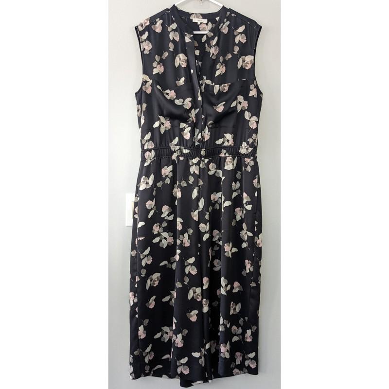 Vince Petals Waterfall Floral Wide Leg Cropped Jumpsuit Black Size XL