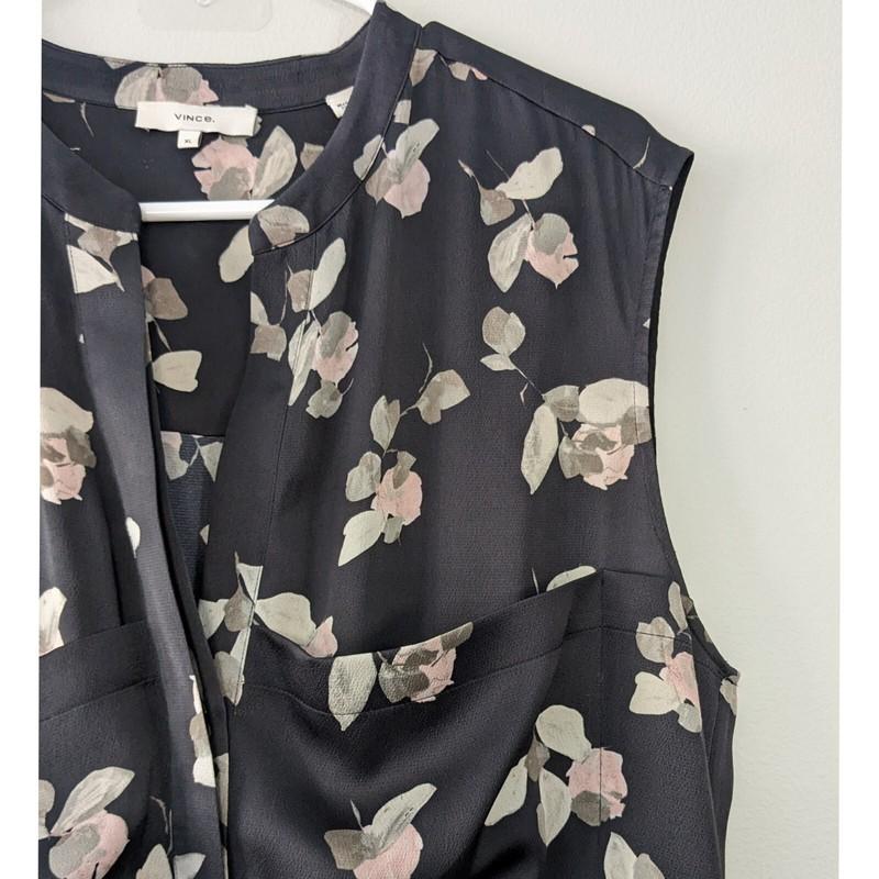 Vince Petals Waterfall Floral Wide Leg Cropped Jumpsuit Black Size XL