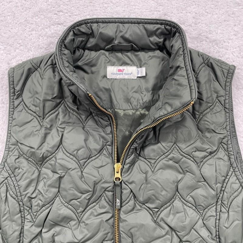 Vineyard Vines Olive Green Quilted Vest Women's L Lightweight Zip Up