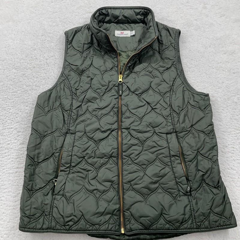 Vineyard Vines Olive Green Quilted Vest Women's L Lightweight Zip Up Vineyard Vines Olive Green Quilted Vest Women's L Lightweight Zip Up