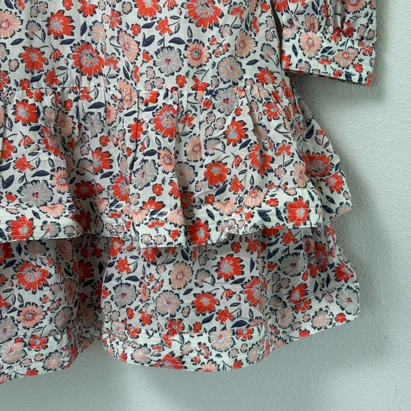 Vineyard Vines Ruffle Mini Dress Size 10 Blue Orange Floral V Neck Long Sleeves