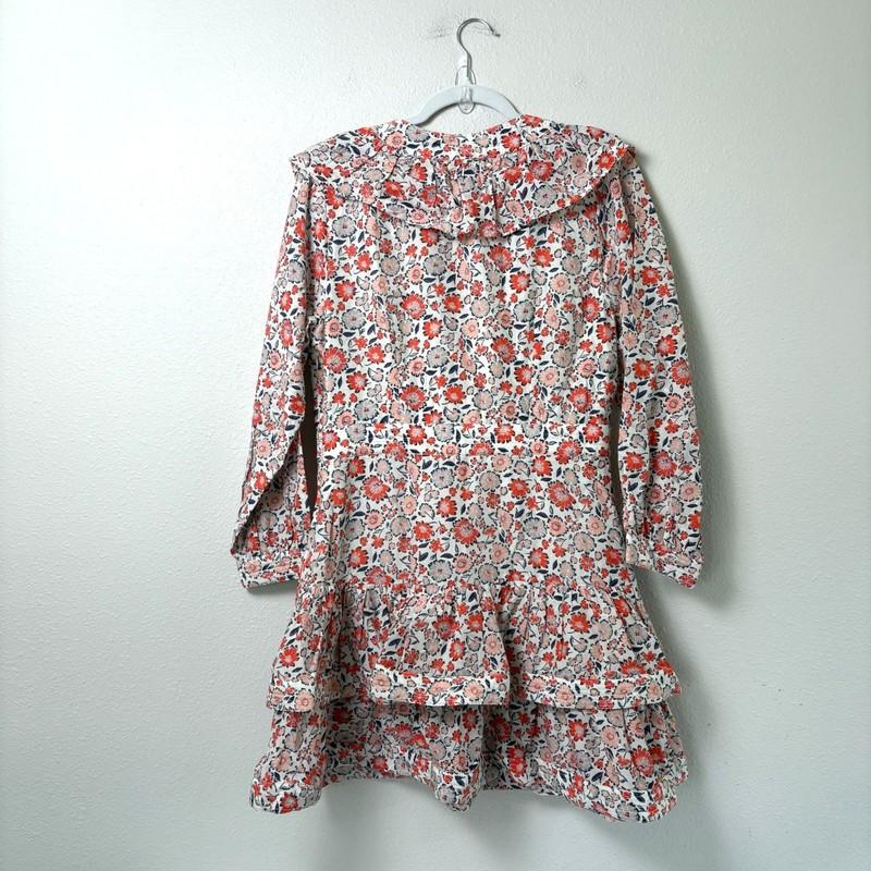 Vineyard Vines Ruffle Mini Dress Size 10 Blue Orange Floral V Neck Long Sleeves