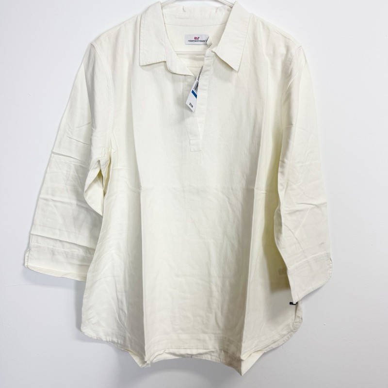 Vineyard Vines Tunic Top Womens XL Lucaya Ivory 3/4 Sleeve Linen Blend Shirt NWT