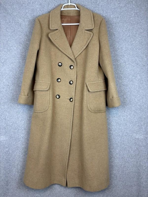 Vintage 100% Camel Hair Trench Coat Womens Tan Overcoat Double Breasted