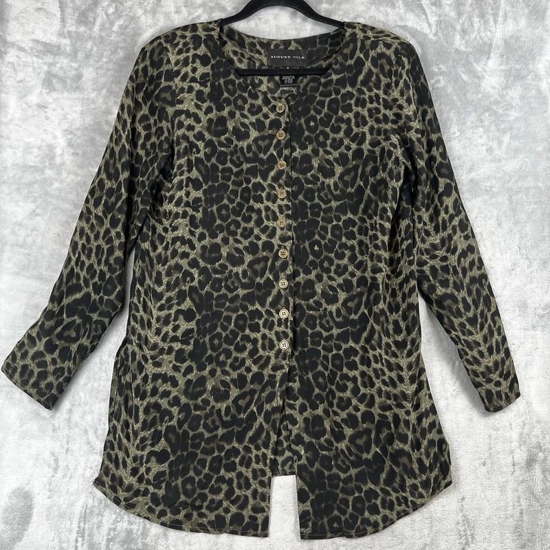Vintage 100% Silk Satin Leopard Blouse Animal Print Shirt Collared Button Up
