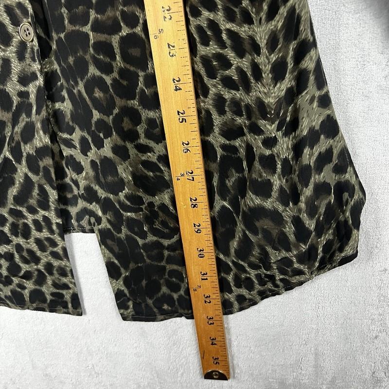 Vintage 100% Silk Satin Leopard Blouse Animal Print Shirt Collared Button Up