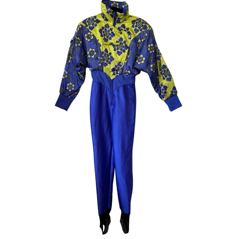 Vintage 80’s/90’s Nils Blue & Green Ski Suit W/Stirrup Pants Sz 8 Ski Outdoors