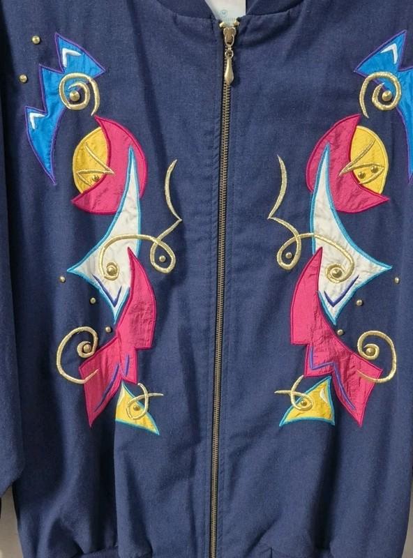 Vintage 80s 90s Teddi Woman's Medium Colorful Abstract Swirl Art Zip-Up Jacket