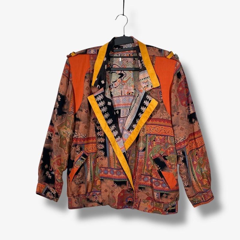 Vintage 80s Abstract Blazer Jacket Womens XL Colorful Retro Artsy Shoulder Pads