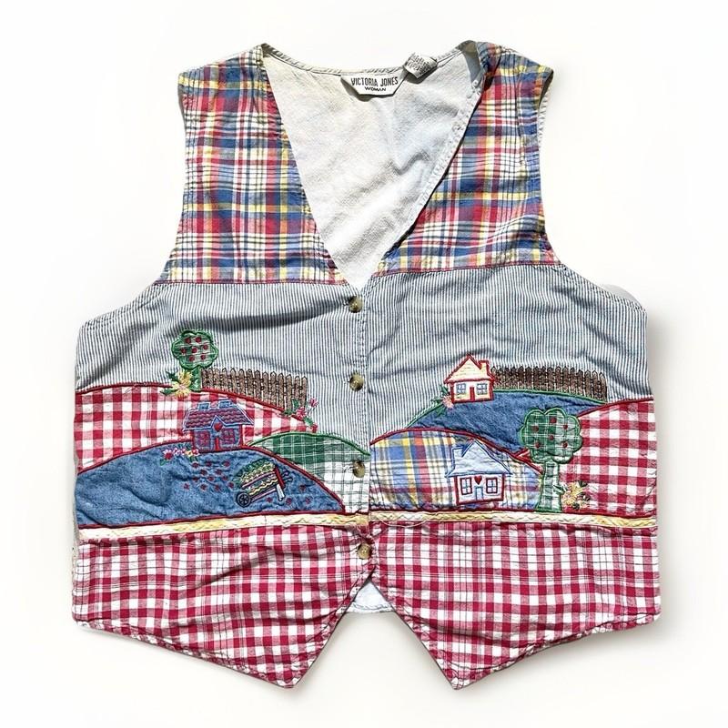 Vintage 90’s Victoria Jones Brand Cottage Core Denim Vest Women’s 18
