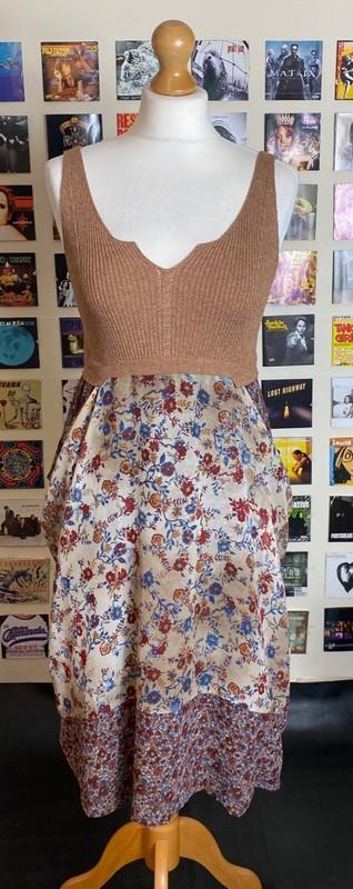 Vintage 90's Y2K Archive Cop Copine Floral Orange Knitted Dress Waterfall Mesh
