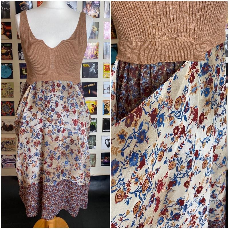Vintage 90's Y2K archive Cop copine floral orange knitted dress waterfall mesh