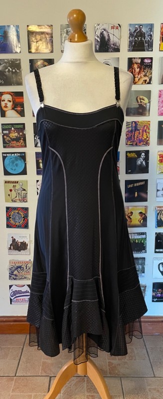 Vintage 90's Y2K French Archive Black Asymmetric Dress Sleeveless Mesh