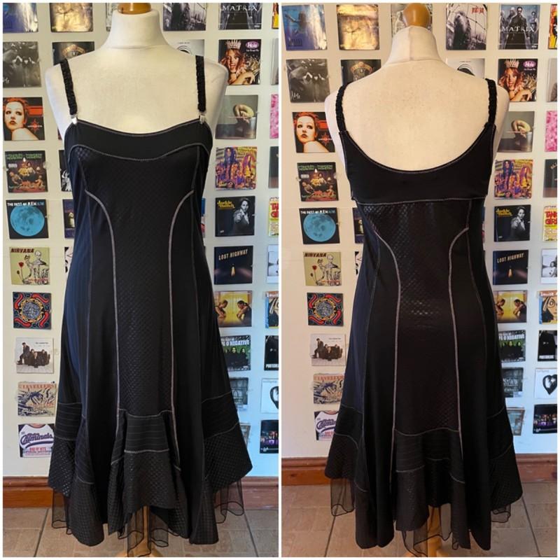 Vintage 90's Y2K French archive black asymmetric dress sleeveless mesh