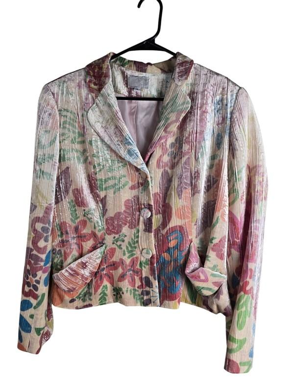 Vintage 90s Alberto Makali Pastel Crushed Velvet Blazer Multi 14