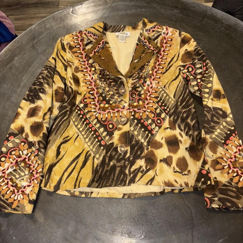 Vintage 90s Sandy Starkman Blazer Jacket Womens Medium Sequins Nature