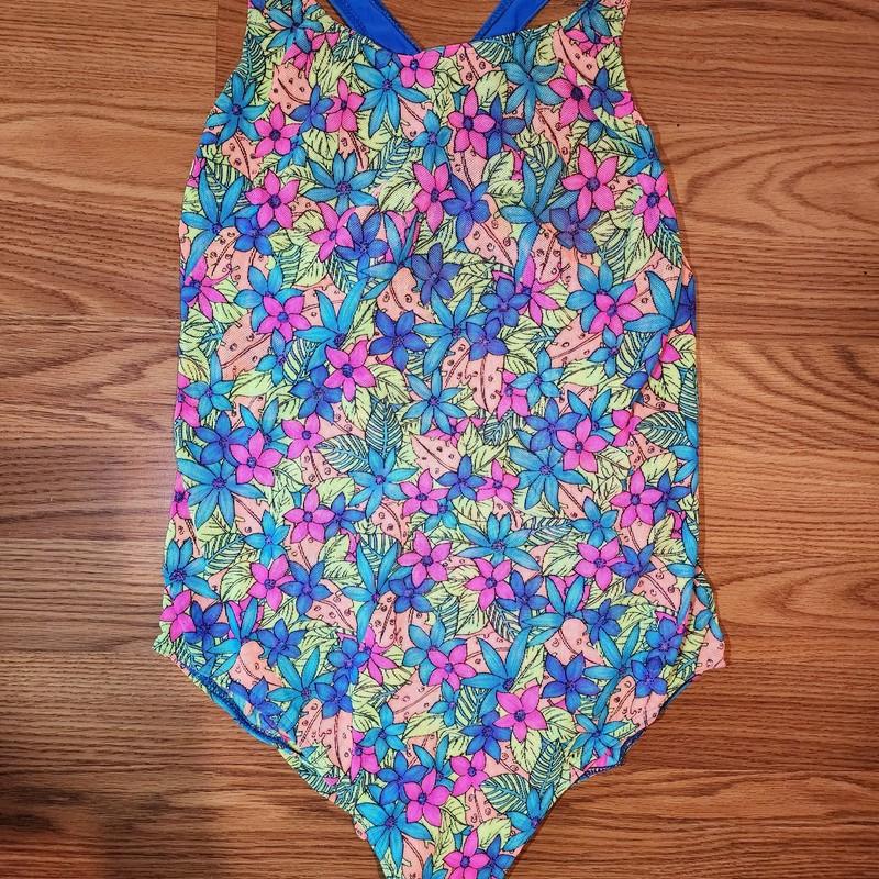 Vintage 90s Tan Thru Solar Swimsuit Womens 13/14 Flowers Neon Lightweight Mesh
