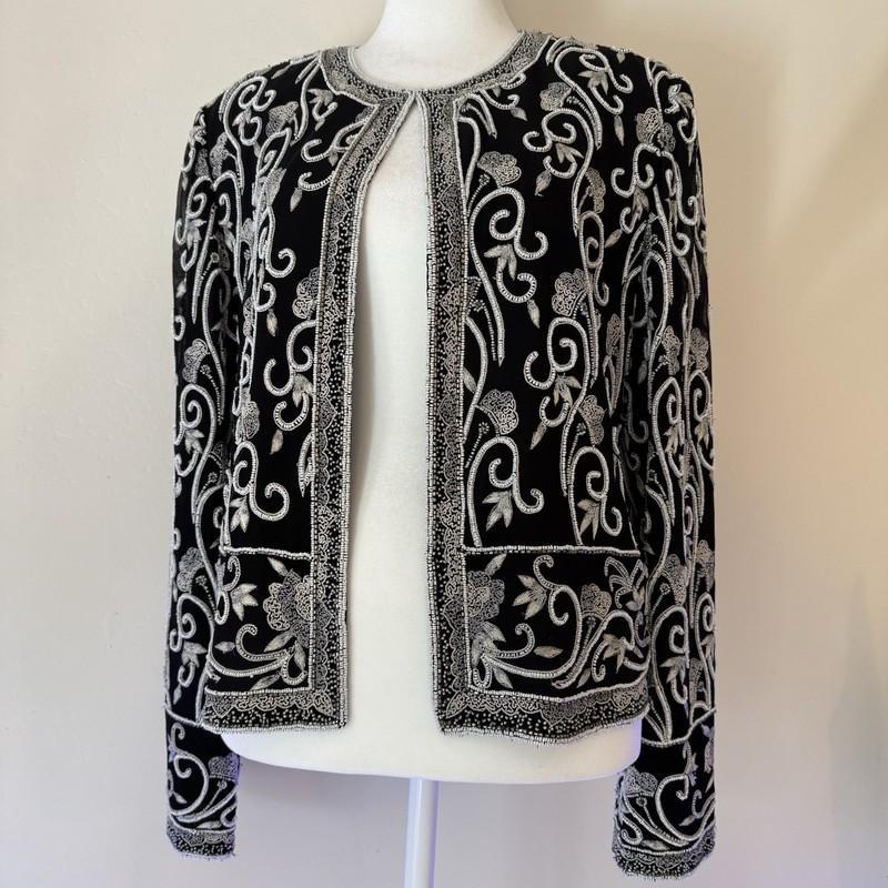 Vintage Adrianna Papell Beaded Jacket Evening Silk Artsy Statement Whimsigoth M