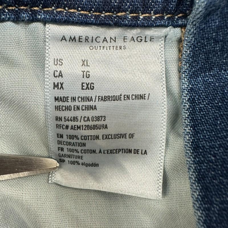 VINTAGE American Eagle Overalls Women XL Blue 90s Boyfriend Denim Bib Distressed