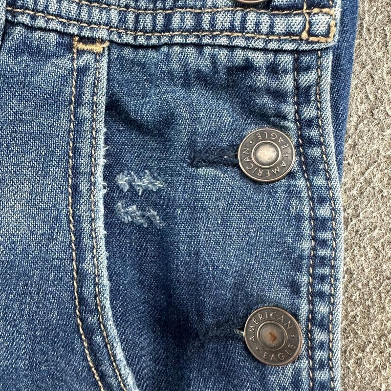 VINTAGE American Eagle Overalls Women XL Blue 90s Boyfriend Denim Bib Distressed